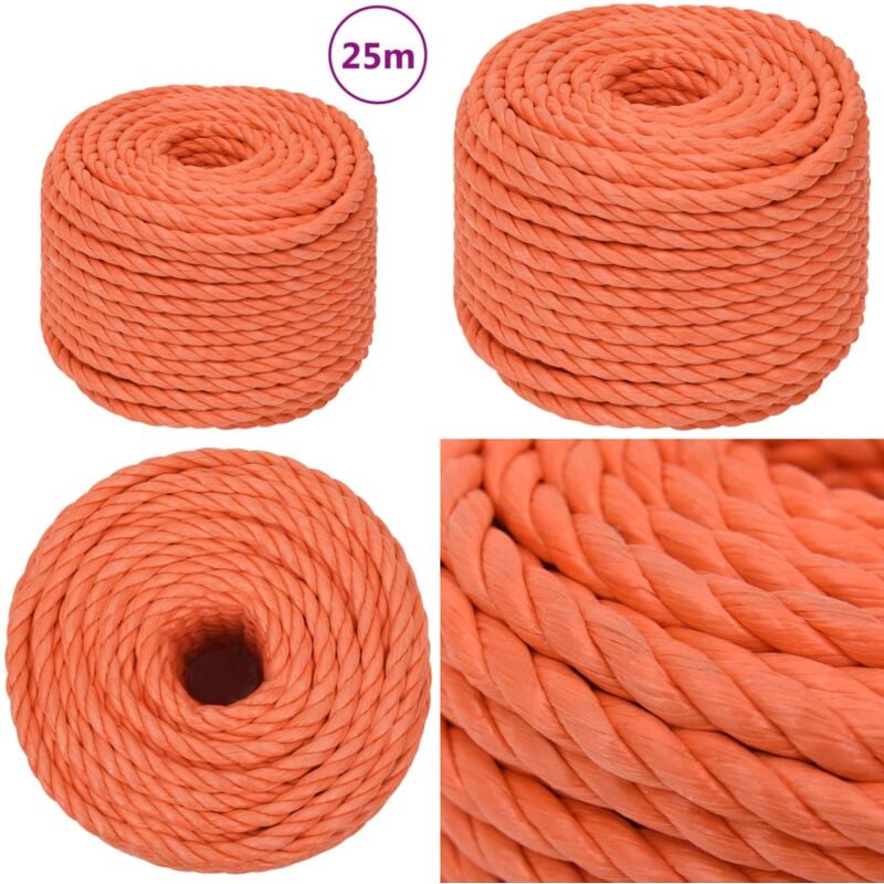 Corde de travail Orange 10 mm 25 m Polypropylène - Corde De Travail - Corde Torsadée - Corde Polypropylene - Corde Orange - Corde Épaisse - Home &