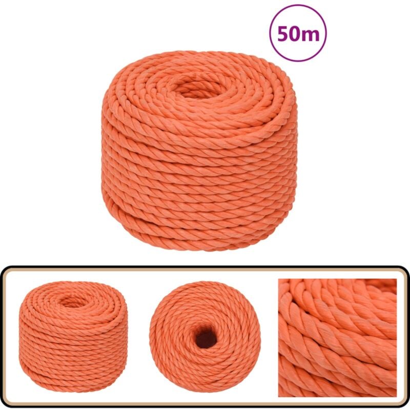 Corde de travail Orange 10 mm 50 m Polypropylène - Corde De Travail - Corde Torsadée - Corde Polypropylene - Corde Orange - Corde Épaisse