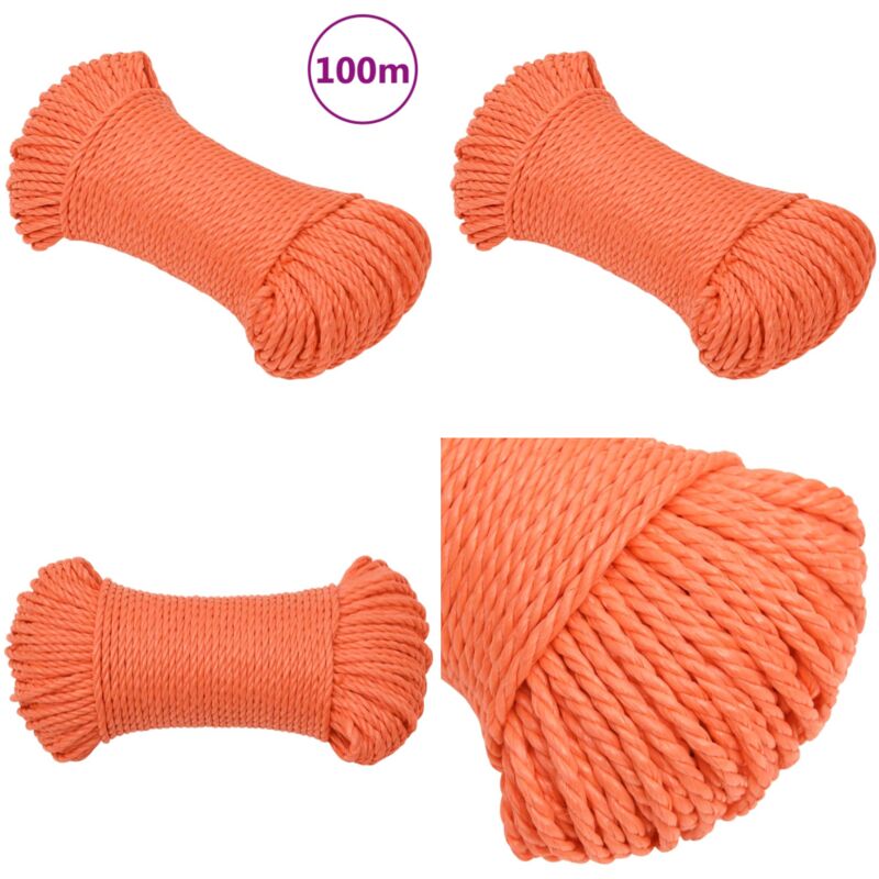 Corde de travail Orange 3 mm 100 m Polypropylène - Corde De Travail - Corde Torsadée - Corde En Polypropylène - Corde Orange - Corde Résistante