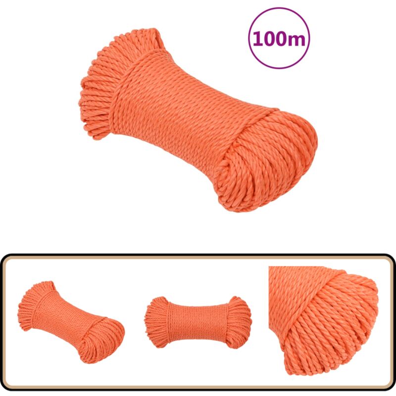 Corde de travail Orange 3 mm 100 m Polypropylène - Corde De Travail - Corde Torsadée - Corde En Polypropylène - Corde Orange - Corde Résistante