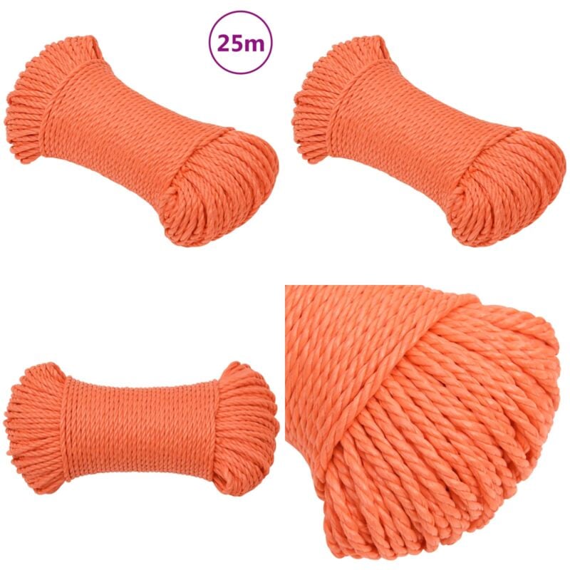 Corde de travail Orange 3 mm 25 m Polypropylène - Corde De Travail - Corde En Polypropylène - Corde Orange - Corde Épaisse - Corde Résistante - Home