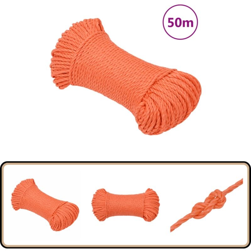 Corde de travail orange 3 mm 50 m polypropylène - Corde De Travail - Corde En Polypropylène - Corde Orange - Corde Résistante - Corde Marine