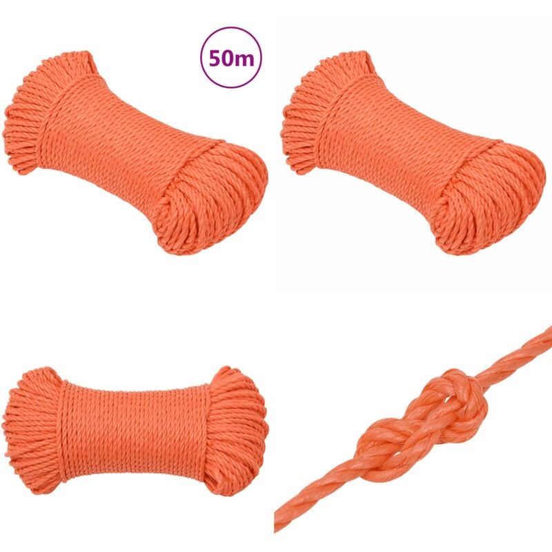 Corde de travail orange 3 mm 50 m polypropylène - Corde De Travail - Corde En Polypropylène - Corde Orange - Corde Résistante - Corde Marine - Home &
