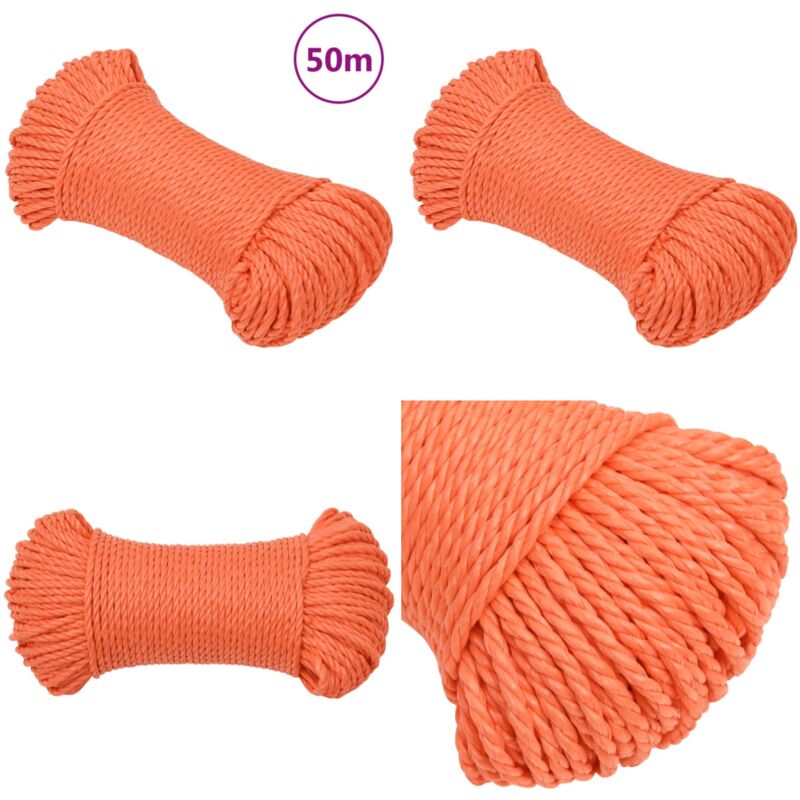 Corde de travail Orange 6 mm 50 m Polypropylène - Corde De Travail - Corde Torsadée - Corde Polypropylene - Corde Orange - Corde Robuste - Home &