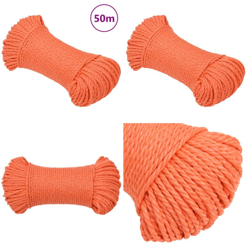 Corde de travail Orange 8 mm 50 m Polypropylène - Corde De Travail - Corde Torsadée - Corde Polypropylène - Corde Orange - Corde Épaisse - Home &
