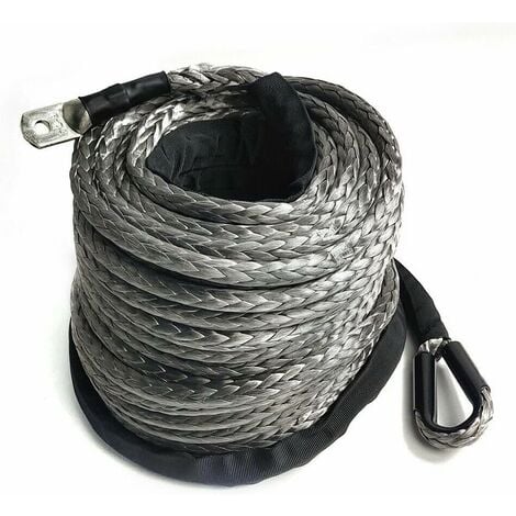 Corde synthétique grise pour treuil diam. 5mm x 15m + crochet