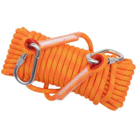 Corde d'escalade 10m – Polyester haute résistance – Mousquetons verrouillables – Force de traction 800-1200kg – Alpinisme, sauvetage ORANGE