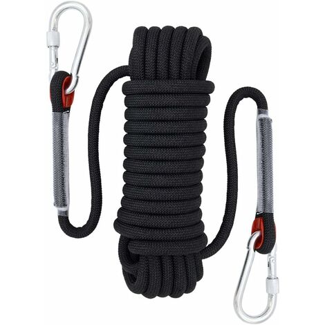 Corde D'Escalade 10mm X 30m - Nylon Et Polyester - Résistance 1000kg - Avec 2 Mousquetons - Orange