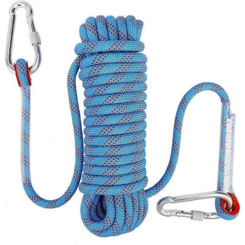 Corde d'escalade avec mousqueton de sécurité statique 10 mm en polyester Corde d'alpinisme Sauvetage pour randonnée Alpinisme Montagne 10 m,