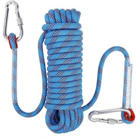 Corde d'escalade avec Mousqueton de Sécurité Statique 10mm Corde d'alpinisme Polyester Sauvetage pour Randonnée Alpinisme Montagne 10M