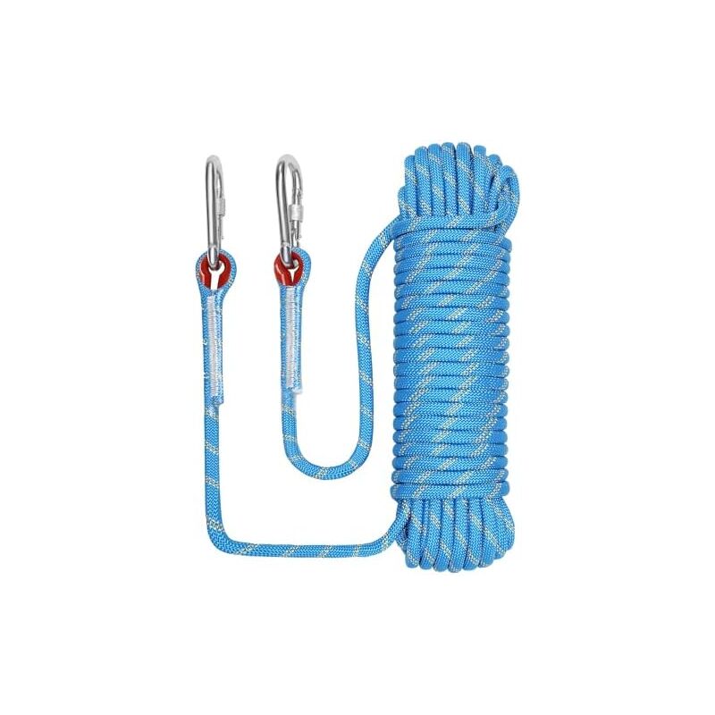Corde d'escalade avec Mousqueton de Sécurité Statique 10mm Corde d'alpinisme Polyester Sauvetage pour Randonnée Alpinisme Montagne 3/8 in (10 mm) x