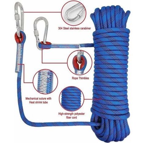 Corde d'escalade d'extérieur, Corde d'escalade en plein air, Corde de sécurité en nylon tressé, 15 m