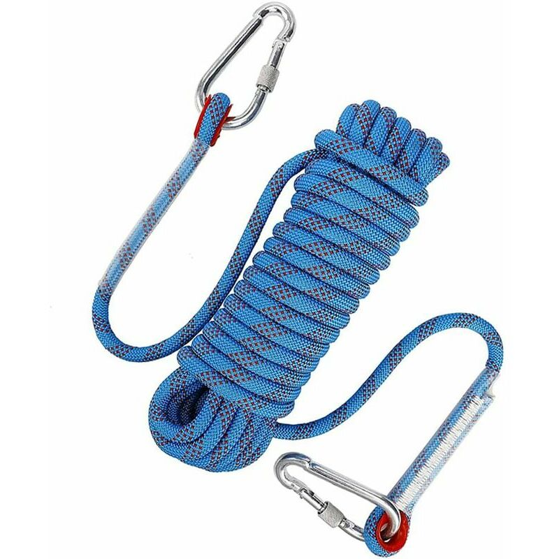 Corde D'Escalade En Nylon Haute Résistance De 10 Mm, Corde De Sécurité D'Escalade De 15 M, Corde D'Évacuation Avec 2 Mousquetons, Corde De Sauvetage