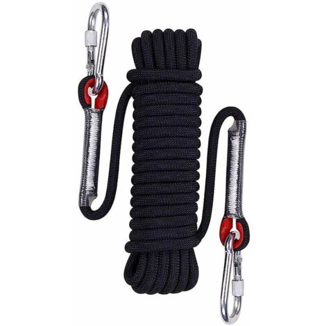 Corde d'escalade nylon tressé 15 m – Résistance 1000 kg – Pour pêche magnétique, camping et randonnée – Mousquetons inclus