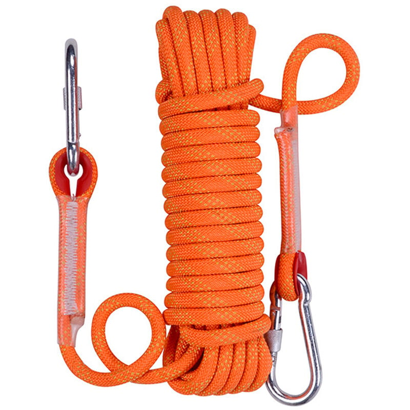 Petites Ecrevisses - Corde d'Escalade Statique Corde de Parachute de Sauvetage Corde de Rappel avec Mousquetonss 10mm de Diamètre Orange - 20m