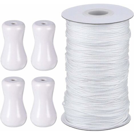 Corde d'Ombrage Tressé 50M/Rouleau avec 4 Pièces Pendentif en Bois pour Aluminium Store Ombre, Plante de Jardinage et de l'Artisanat (Blanc)T-Audace