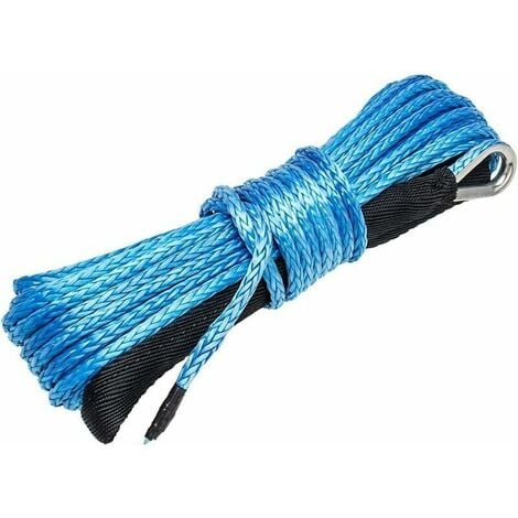 Corde du Treuil Synthétique 6 mmx15 m(1/4quot x 50') Force de Rupture 3400kg (10000 LB) Cble du Treuil Synthétique pour VTT UTV （Bleu）