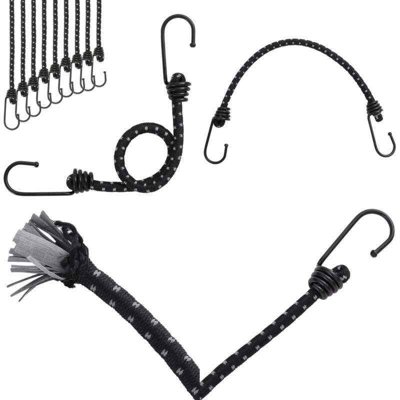 Corde Elastiche con Strisce Riflettenti e Ganci 10 pz 38 cm - Corda elastica con gancio - Corda riflettente