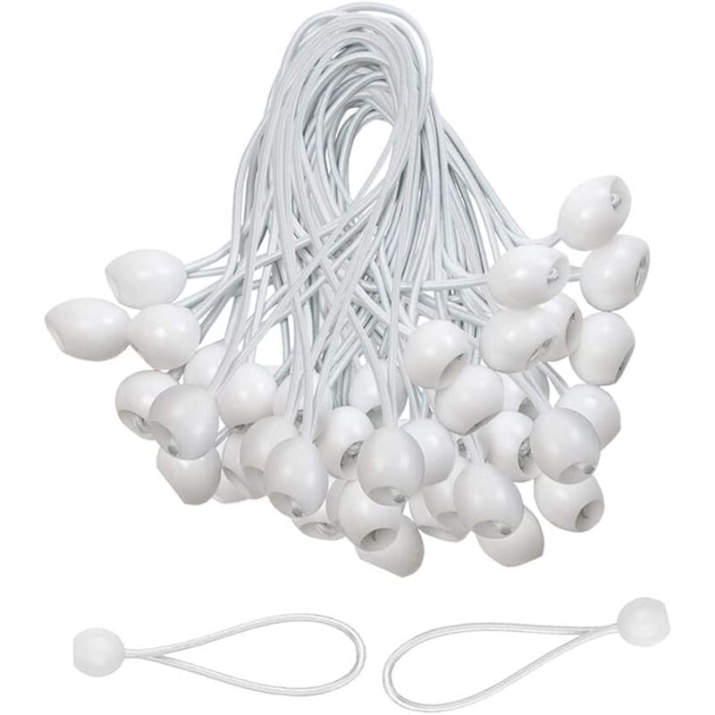 Image of Corde elastiche professionali con sfera per tende da giardino, tende da sole, teloni, tende, organizzazione cavi elettrici, tende (bianco) 30 pezzi