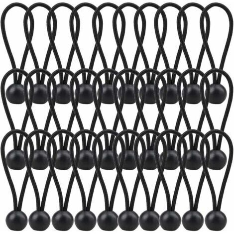 Corde élastique de 140 mm, adaptée aux bâches, tonnelles, tentes de camping, rideaux, 30 cordes par paquet, noire.