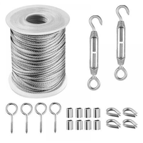 Corde en acier inoxydable 15m – Pour suspension guirlandes lumineuses et cadres – Charge maximale élevée – Acier inoxydable 304