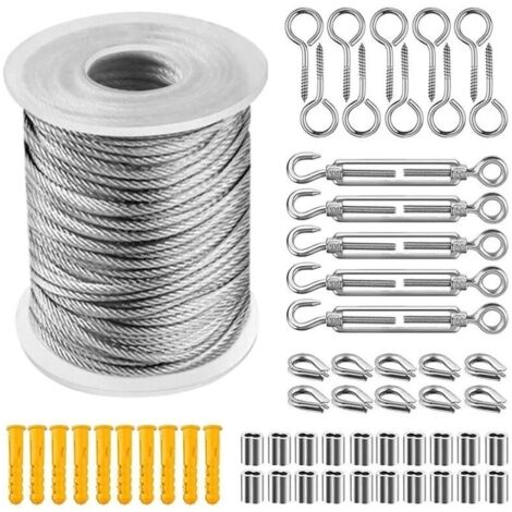 Corde En Acier Inoxydable à Suspendre Kit, CâBle En Acier Inoxydable RevêTu De Nylon, Tendeur Cable Acier Pvc, Pour Corde De Tente, Corde à Linge, Lustre D'ExtéRieur,Jardin (30m)