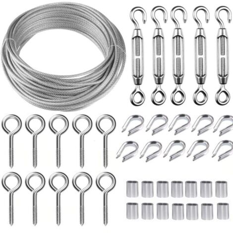 Corde en Acier Inoxydable à Suspendre Kit,30M/2mm Câble en Acier Inoxydable Revêtu avec M5 Tendeurs,Kit Cable Métallique 2mm pour Plantes Grimpante,Corde a linge,Rambarde,Cable de Garde Corp