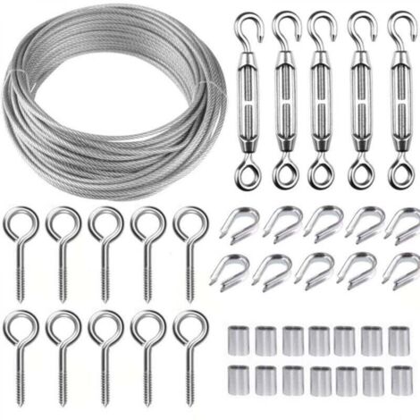 Corde en Acier Inoxydable à Suspendre Kit,30M/2mm Câble en Acier Inoxydable Revêtu avec M5 Tendeurs,Kit Cable Métallique 2mm pour Plantes Grimpante,Corde a linge,Rambarde,Cable de Garde Corps