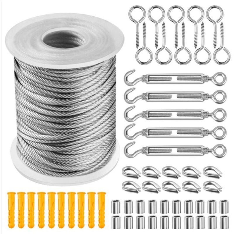 Corde en Acier Inoxydable à Suspendre Kit,50M Cable Métallique,kit Palissage Plantes Grimpantes,Câble Métallique Pour Garde Corps Escalier - 1,AAFGVC