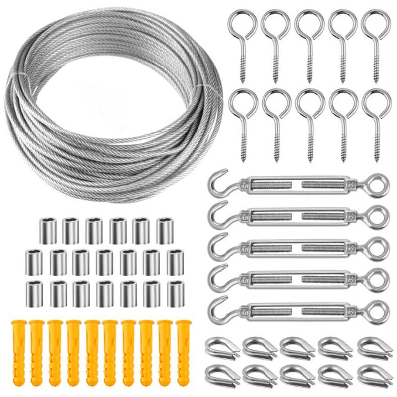 Corde en Acier Inoxydable à Suspendre Kit,50M Cable Métallique,kit Palissage Plantes Grimpantes,Câble Métallique Pour Garde Corps Escalier - 5