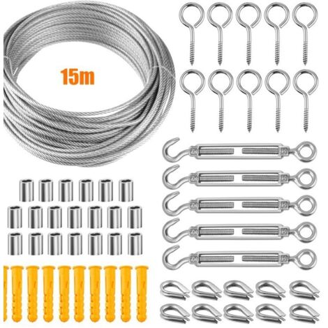 Corde en acier inoxydable, corde à linge en acier inoxydable, corde à linge extérieure, câble en acier pour extérieur (15 mètres)