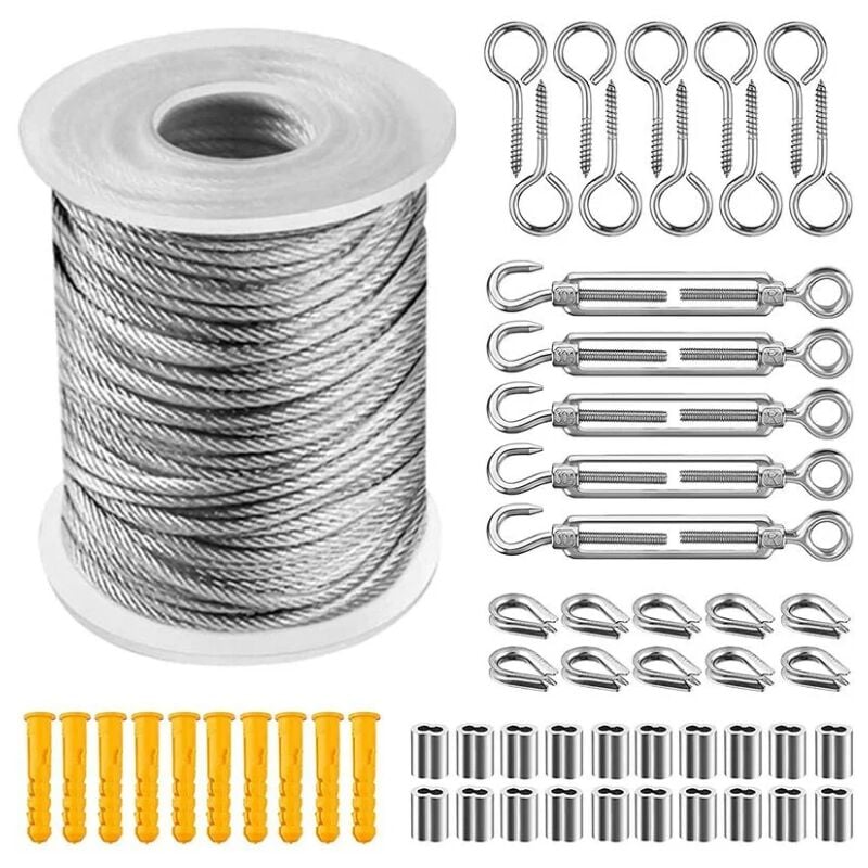 Corde En Acier Inoxydable à Suspendre Kit, CâBle En Acier Inoxydable RevêTu De Nylon, Tendeur Cable Acier Pvc, Pour Corde De Tente, Corde à Linge,