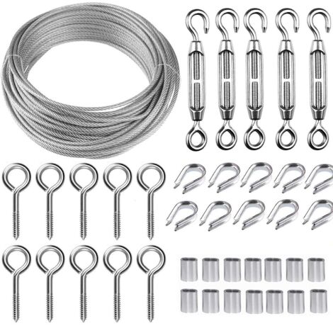 corde En Acier Inoxydable  Suspendre Kit,30m/2mm Cble En Acier Inoxydable Revtu Avec M5 Tendeurs,kit Cable Mtallique 2mm Pour Plantes Grimpante,co