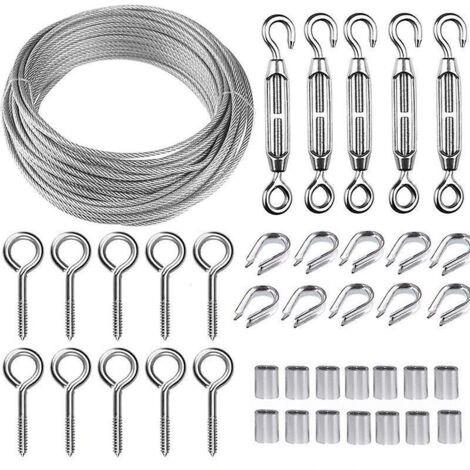 corde En Acier Inoxydable  Suspendre Kit,5m Cble En Acier Inoxydable Revtu,kit Cable Mtallique 2mm Pour Plantes Grimpante,corde A Linge,rambarde,c
