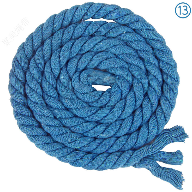 Corde en coton tressée à 3 brins de 8 mm x 65.5 pieds pour fil à tricoter artisanal (13 bleu foncé)