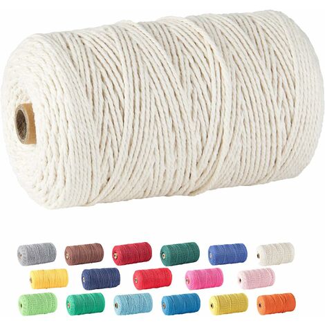 Corde en macramé, 2 mm x 437 yd (environ 400 m) 100% coton naturel, corde douce non tachée pour la fabrication artisanale de suspensions murales pour plantes, beige jaune