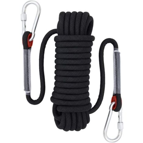 Corde escalade Corde d'escalade, diamètre 12 mm, Accessoires de randonnée, Corde de sécurité haute résistance (30 m noir)