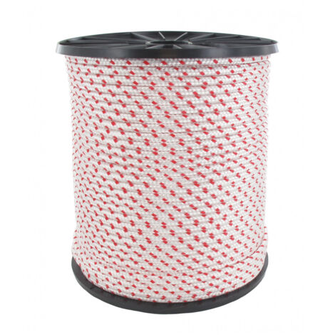 Corde Lanceur Polyamide Blanche Avec Liseré Rouge - L: 100m ø: 6mm.