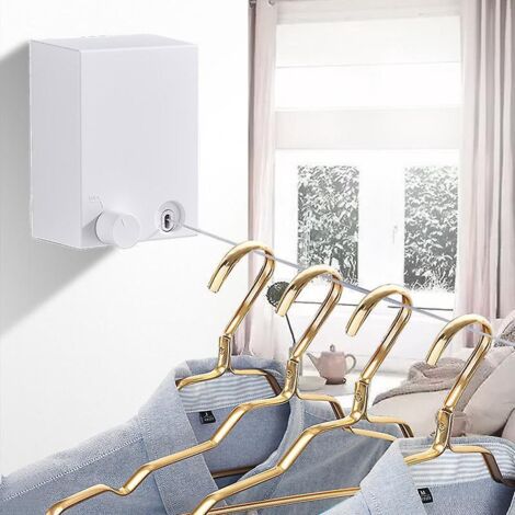 corde  Linge Rtractable, Fil Linge Extensible En Acier Inoxydable, Corde A Linge Portable Etendoir Fil Rglable 4.2 M, Poinon Et Support Mural Pour