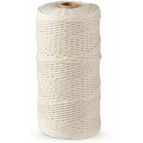 Corde Macramé 2mm200m, Fil Coton pour Macrame, Ficelle Coton pour DIY, Décoration, Tricotage, Cadeau, Beige, 1pcs，Fonepro