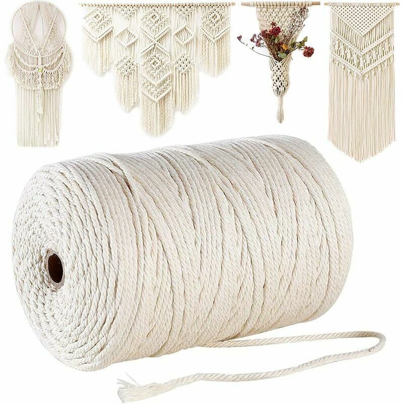 Trimec - Corde Macramé 3mm,200m fil Macrame Coton macramé,100% Naturel Fil de macramé,Ficelle Corde Macramé de Tressée diy de Tapisserie de Plante