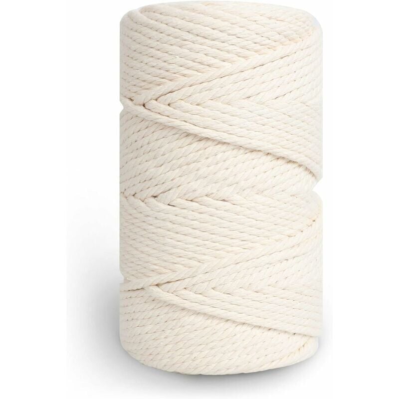 Corde Macramé 5mm×100m, 100% Fil Coton pour Macrame, Ficelle Coton pour diy, Décoration, Tricotage, Cadeau - Beige