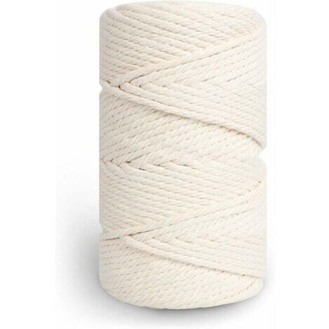 Corde Macramé 5mm×100m, 100% Fil Coton pour Macrame, Ficelle Coton pour DIY, Décoration, Tricotage, Cadeau - Beige