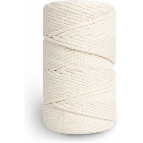 Corde Macramé 5mm×100m, 100% Fil Coton pour Macrame, Ficelle Coton pour DIY, Décoration, Tricotage, Cadeau - Beige