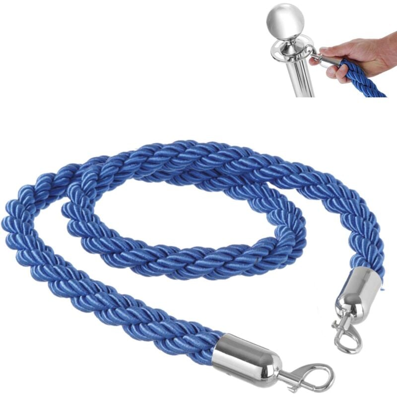 Corde bleue pour poteaux de clôture avec mousquetons argentés, longueur 1,5 m