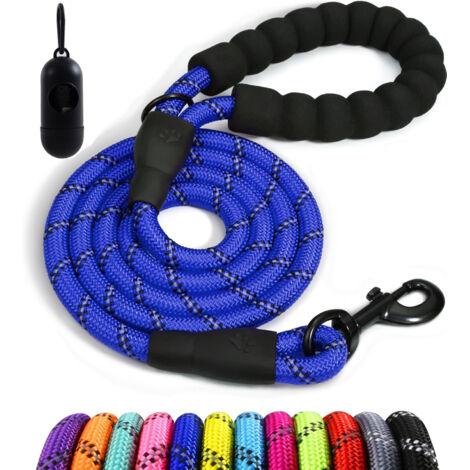 Corde ronde classique, best-seller, poignée confortable, réfléchissante pour une utilisation nocturne, sans danger pour les chiens, compatible avec les colliers et les laisses, bleu foncé, 1,5 m.