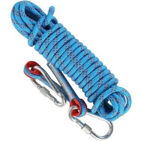 Corde Traction 10m, Cordelette avec Mousquetons, Corde Elagage, Cordes de Sécurité de 8 mm de Diamètre, pour Monter Tente, Transport Marchandises, Traction res (Bleu)
