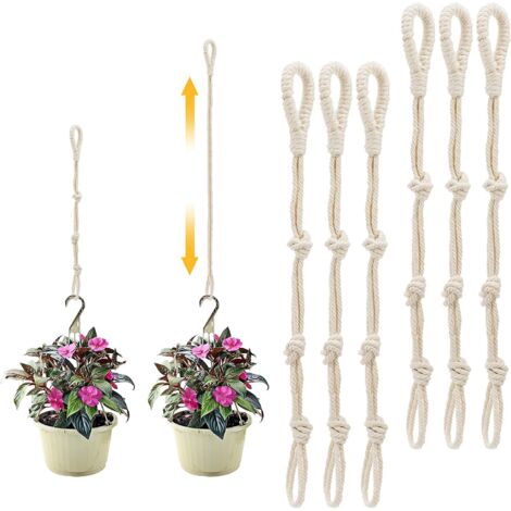 Corde tressée en coton pour suspendre les pots de fleurs, réglable, en lot de 6 pièces