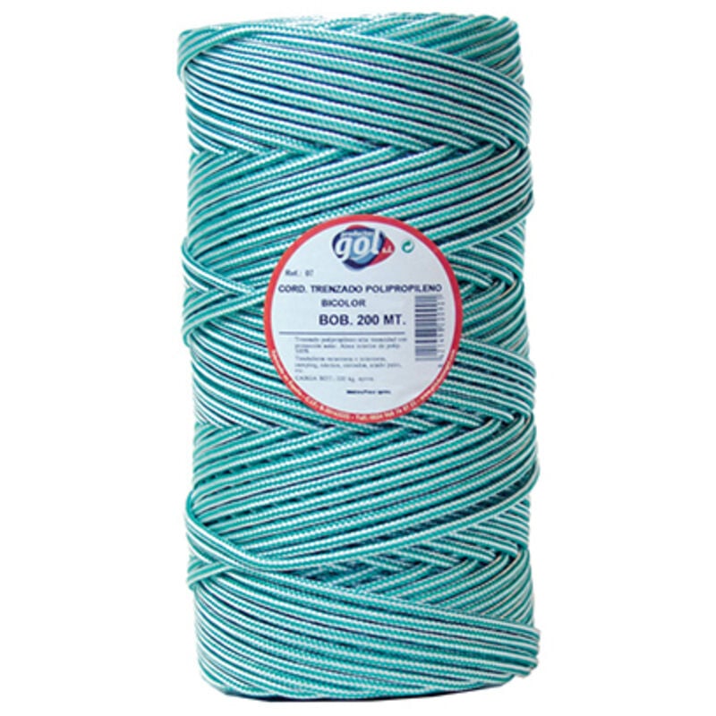 Rouleau de 200m de corde à linge tressée 5mm bicolore blanc/vert
