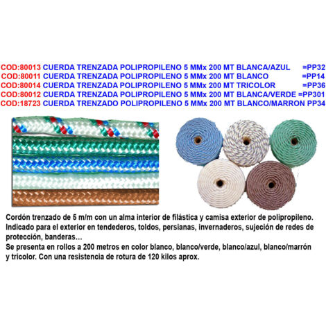 Corde tressée en polypropylène 5 mm x 200 m blanc/marron PP34